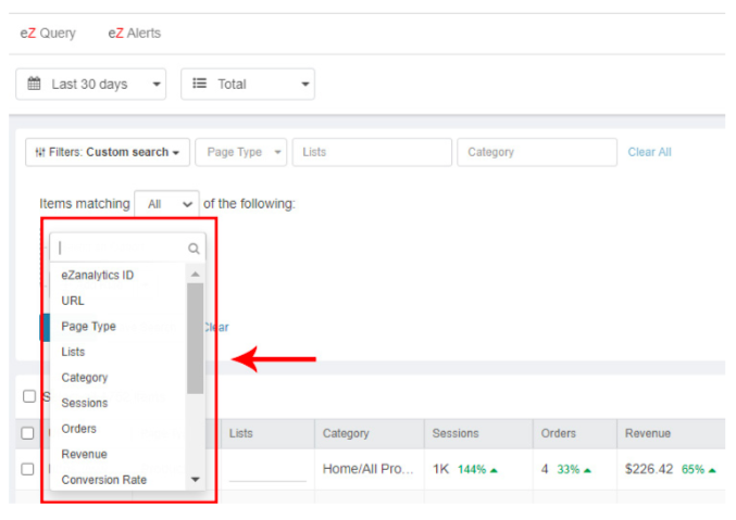 eZanalytics - Select the required option eZanalytics - Select the required option