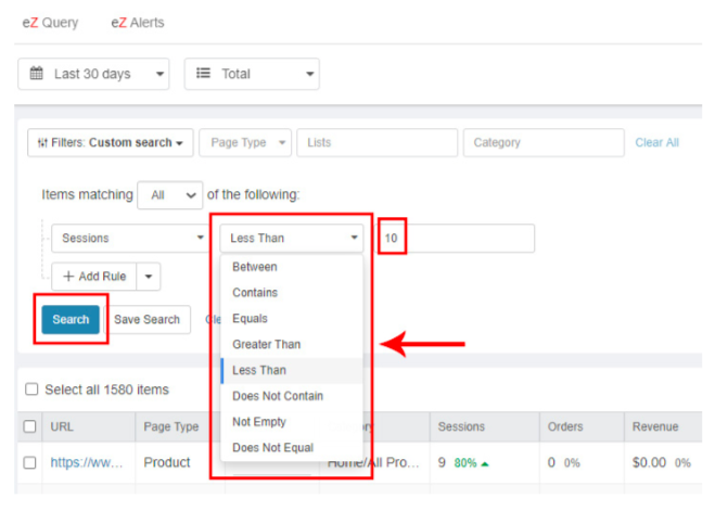 eZanalytics - Select the condition eZanalytics - Select the condition